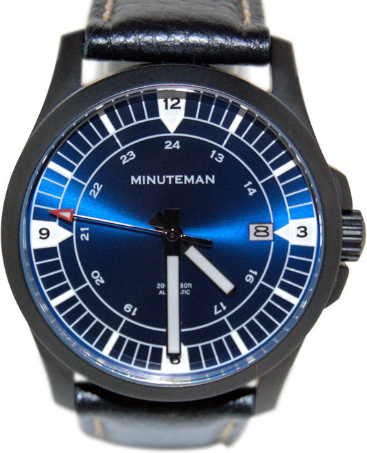 Minuteman RWB DLC finish leather strap wristwatch