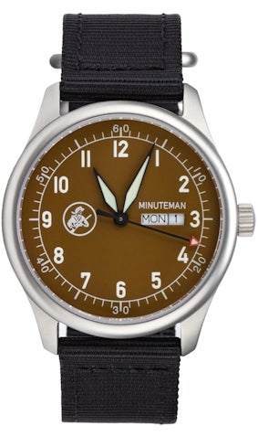 Minuteman A11 Field Watch Powered by Ameriquartz USA Movt Black Nylon Strap Mocha Dial