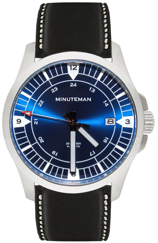Minuteman RWB brushed finish leather strap USA assembled wristwatch