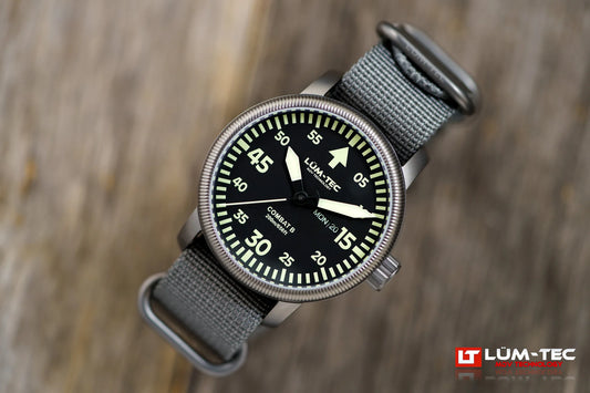 Lum-Tec Combat B68 Day Date Field Watch front dial view 