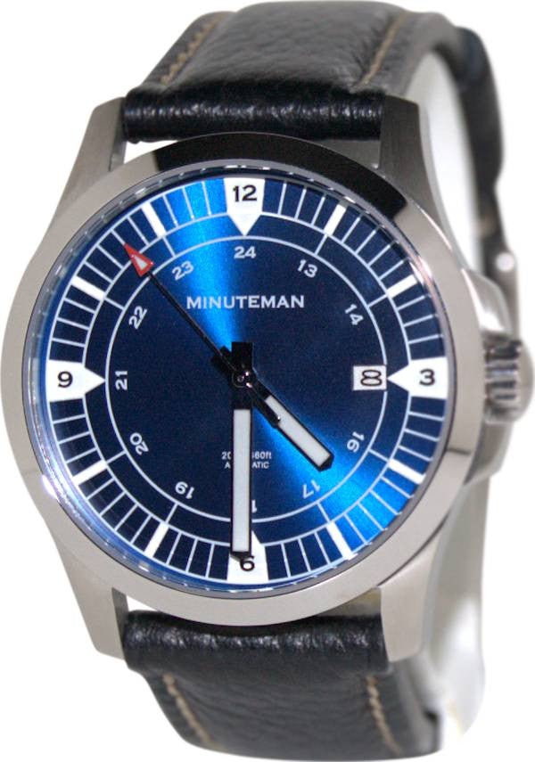 Minuteman RWB brushed finish leather strap USA assembled wristwatch