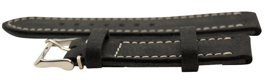 Italian Made Black 22mm Nubuck Leather Watch Strap