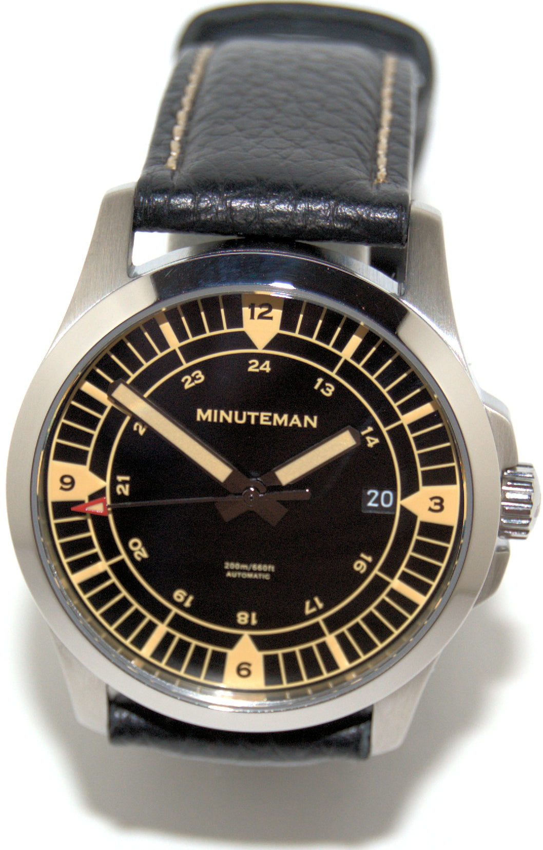 Minuteman Darby brushed finish leather strap wristwatch