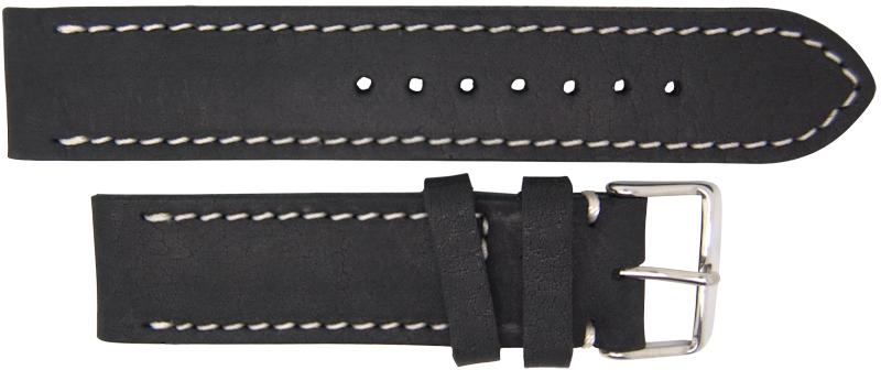 Italian Made Black 22mm Nubuck Leather Watch Strap