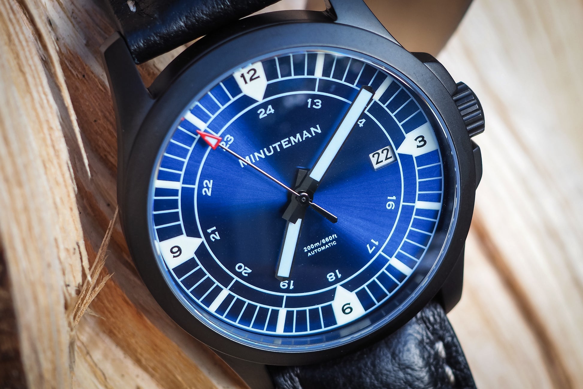 Minuteman RWB DLC finish leather strap wristwatch