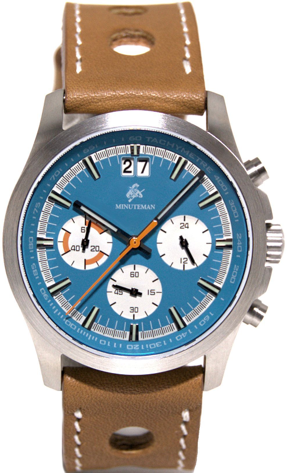 Minuteman Parker Chronograph Wristwatch Blue Dial Brushed