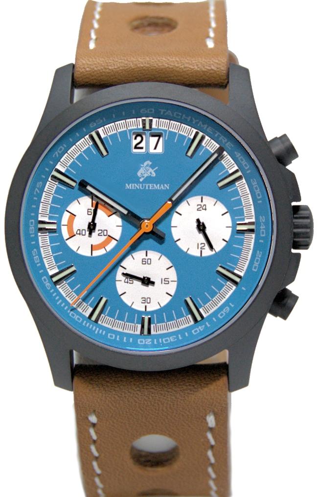 Minuteman Parker Chronograph Wristwatch Blue Dial DLC