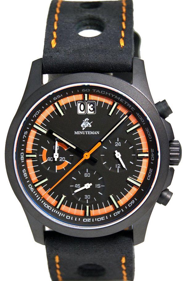 Minuteman Parker Chronograph Wristwatch Black/Orange Dial DLC